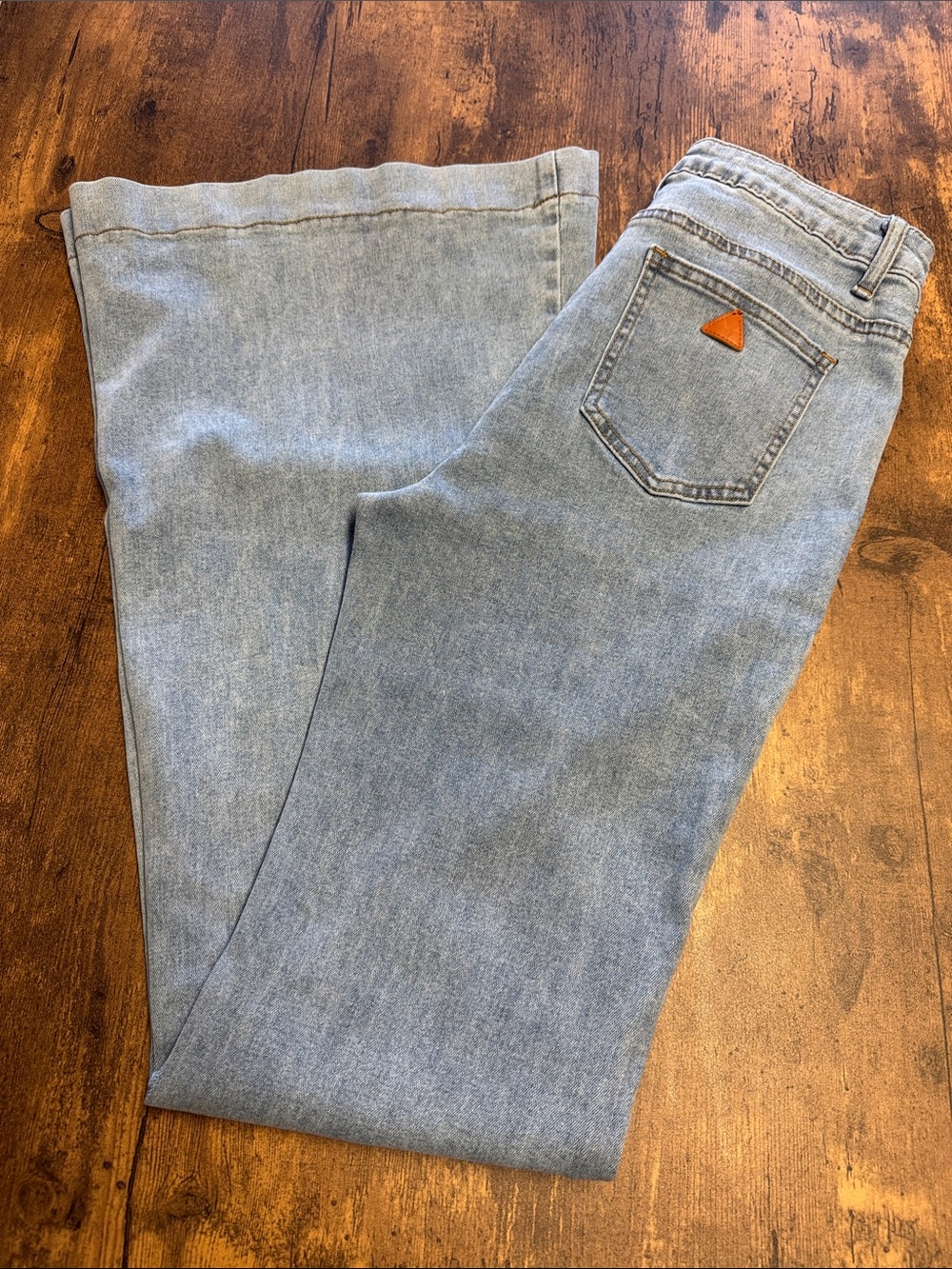 SHEIN Light Blue Flare Jeans with Triangle Patch